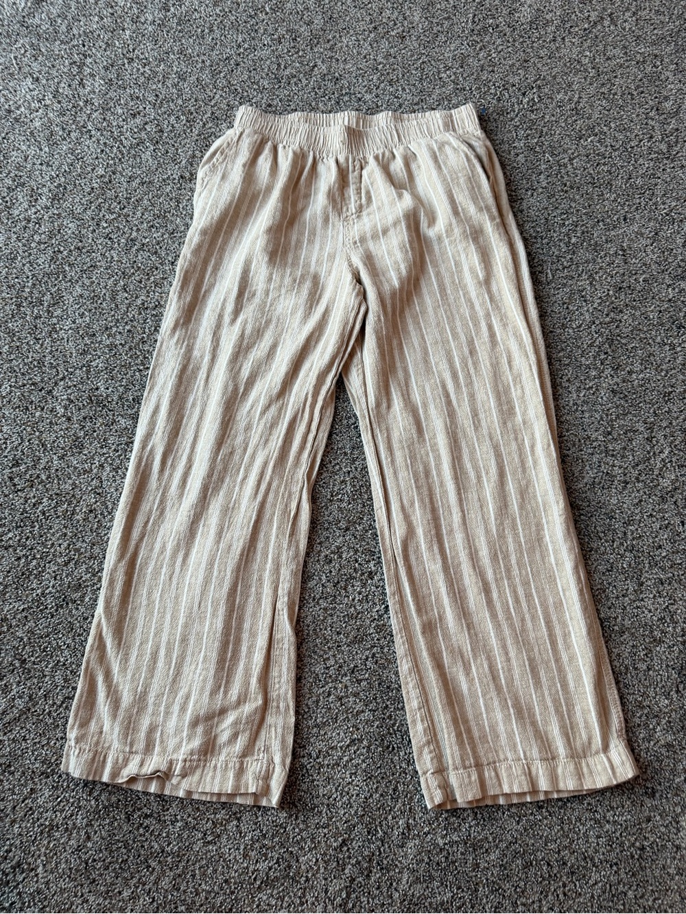 BRIGGS Linen Blend Striped Wide Leg Pull On Pants Beige Cream Large Coastal